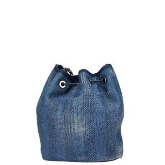 CHANEL Deauville Chain Shoulder Bag Blue Navy Blue Straw - Picture 3 of 8